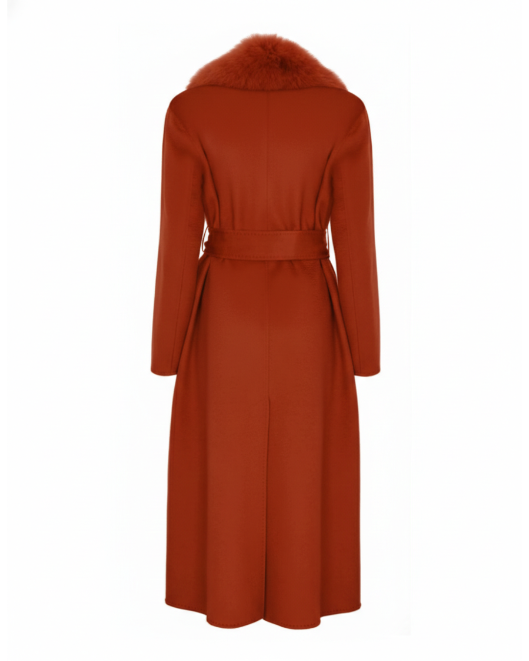 Burnt Orange Wool-Cashmere Coat with Fox Collar