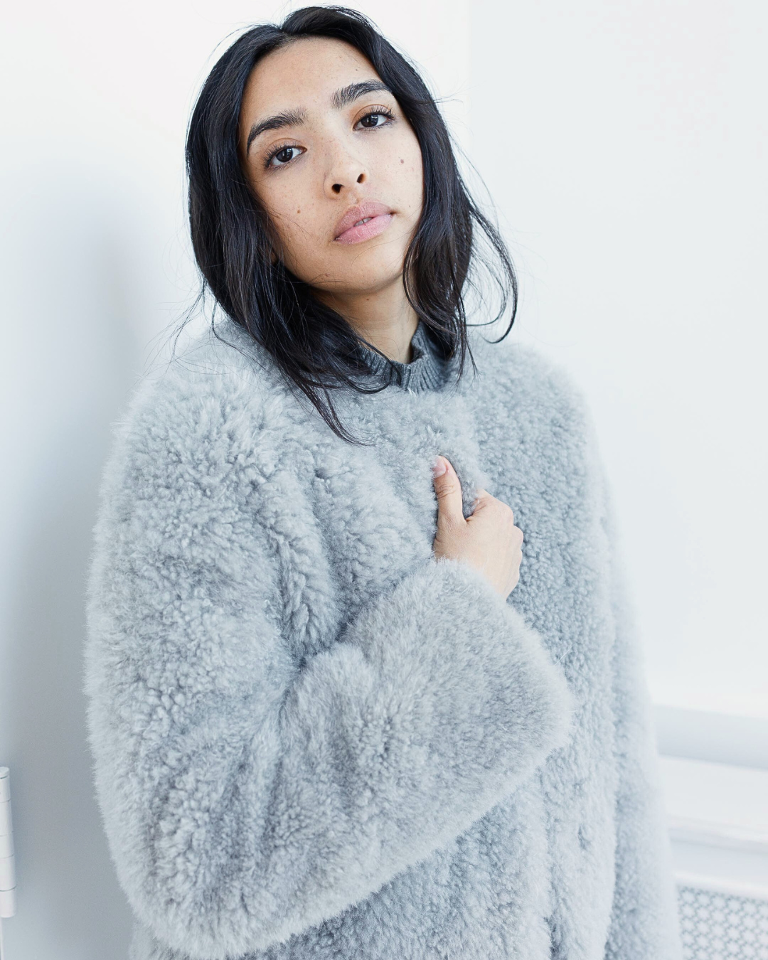 Grey Cashmere Goat Fur Jacket Cropped