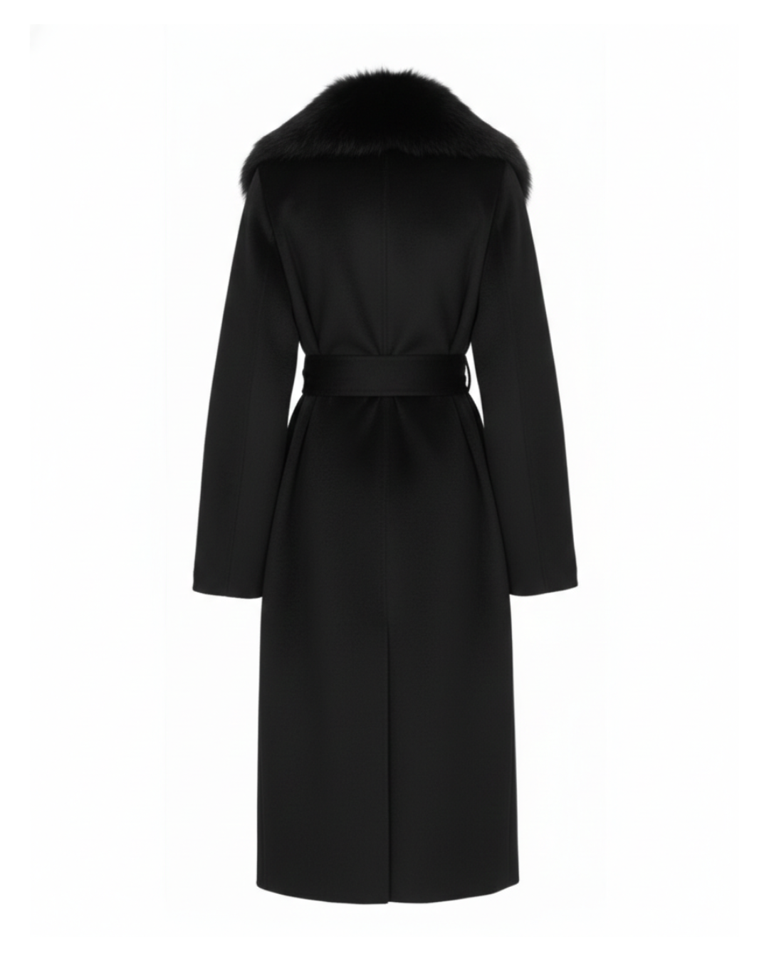 Black Wool Zibeline Coat with Fox Fur Collar
