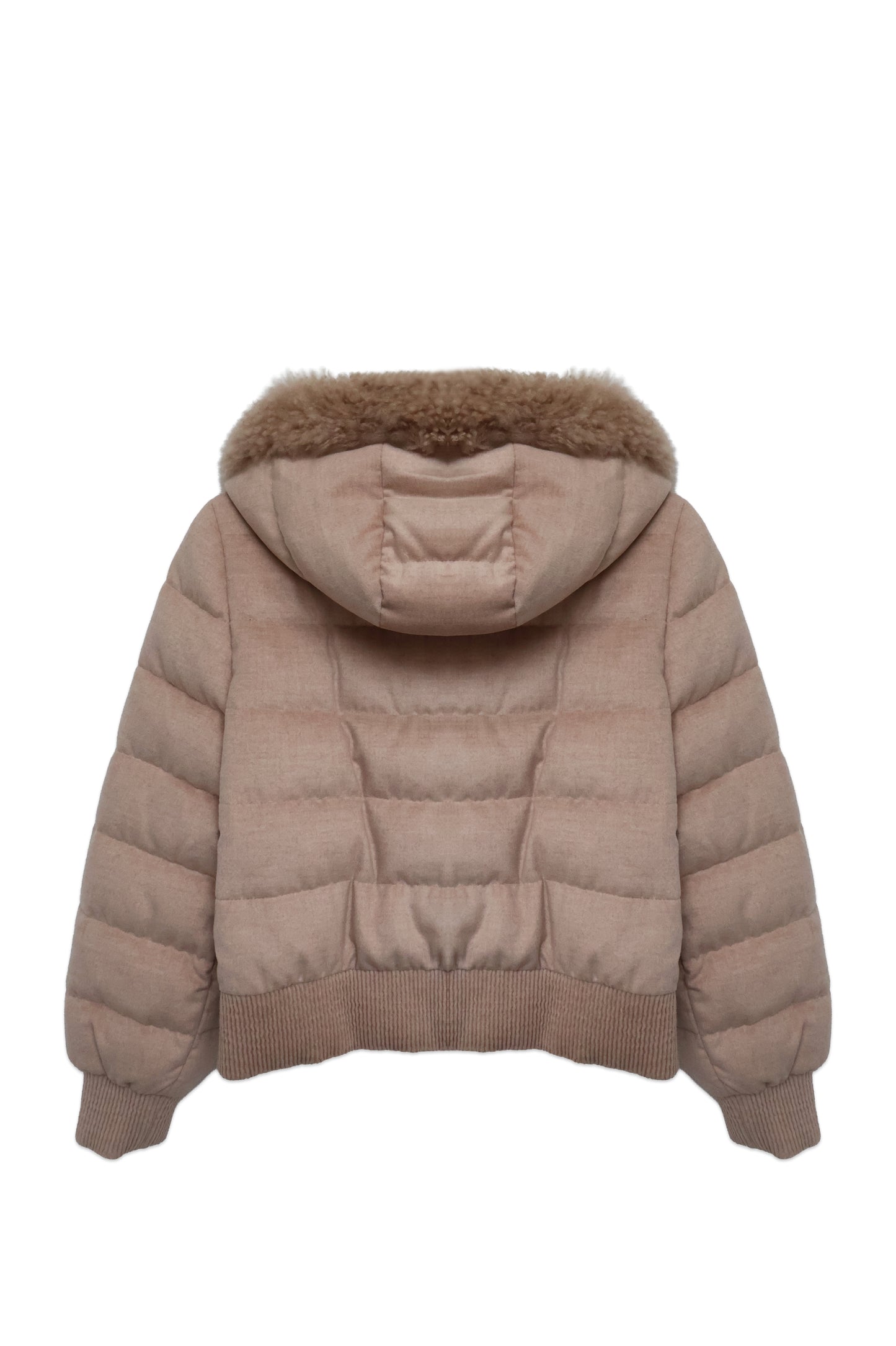 Beige Quilted Jacket with Cashmere Goat Fur