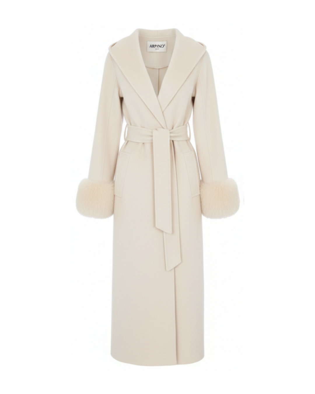 Beige Wool-Cashmere Coat with Fur Sleeves