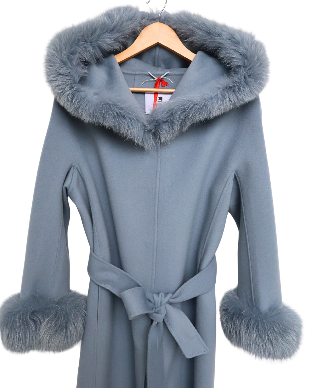 Blue Wool-Cashmere Coat with Fur Sleeves