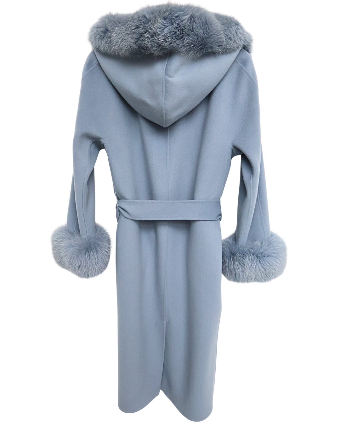 Blue Wool-Cashmere Coat with Fur Sleeves
