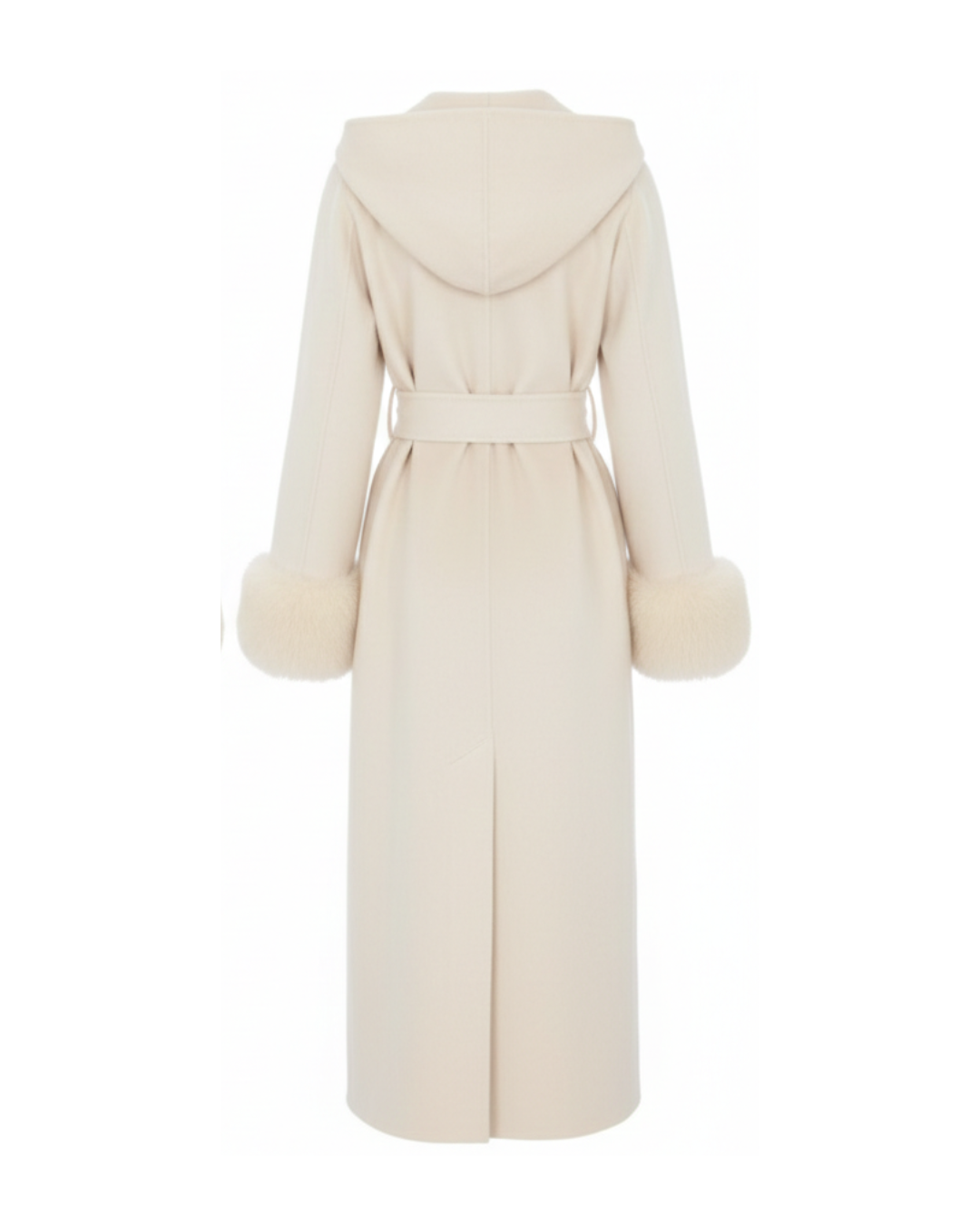 Beige Wool-Cashmere Coat with Fur Sleeves