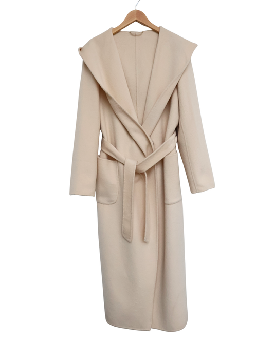 Beige Cashmere Coat with Hood & Tie Belt