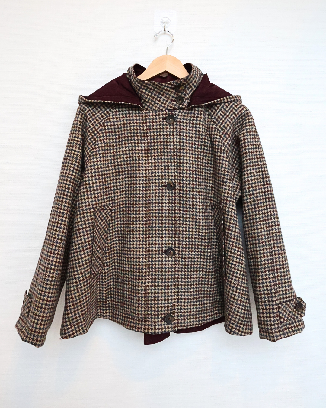 Plaid Cropped Hooded Spring Coat — Neutral Plaid