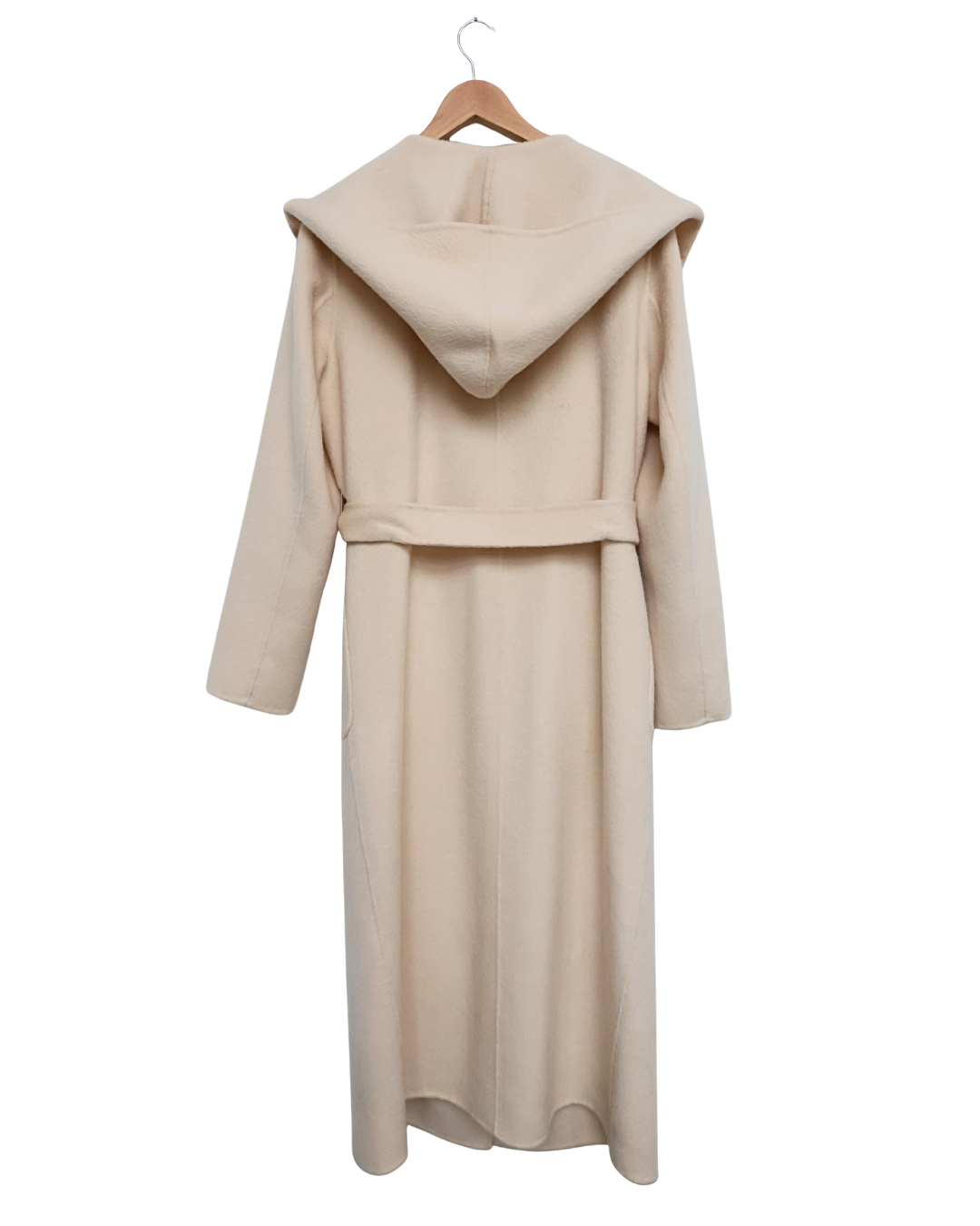 Beige Cashmere Coat with Hood & Tie Belt