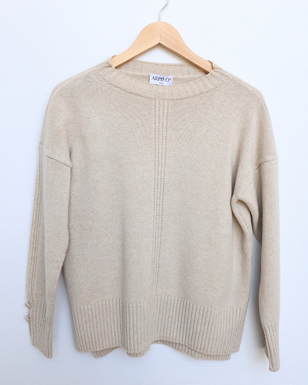 Ribbed Button-Detail Crewneck