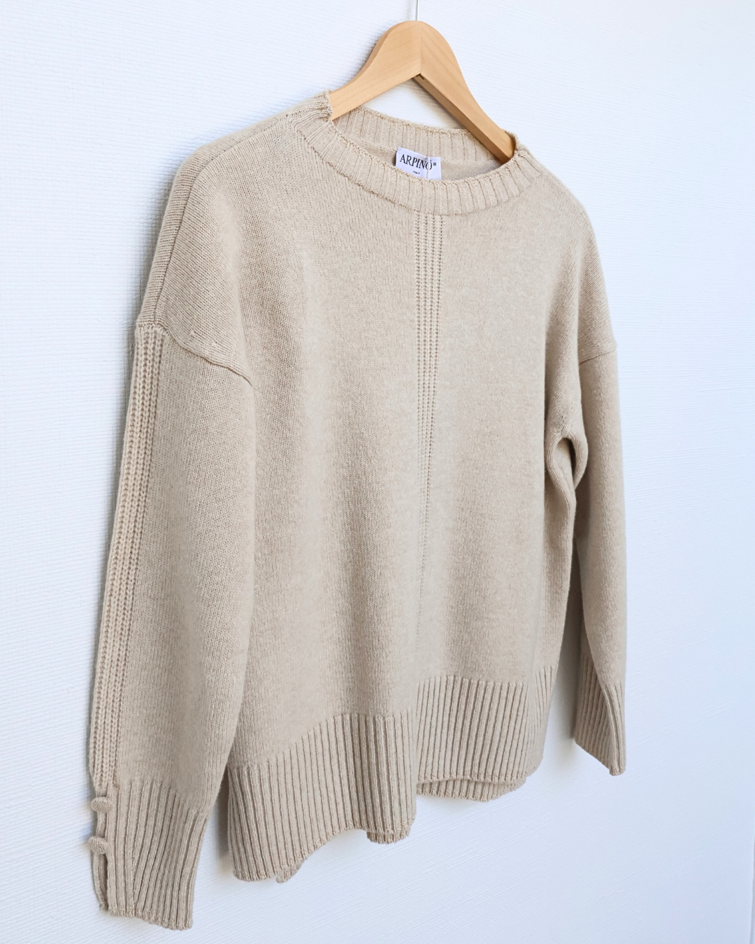 Ribbed Button-Detail Crewneck