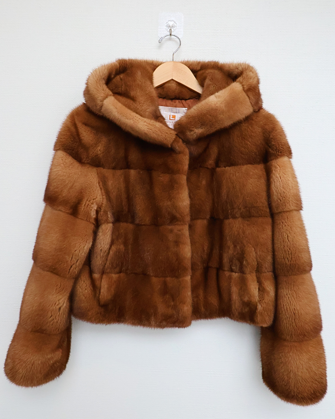 Camel Brown Mink Fur Jacket with Hood | Cropped Length