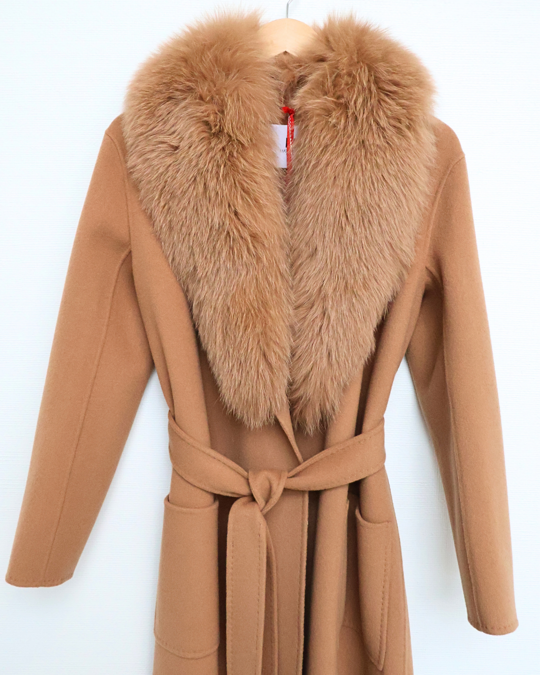 Camel Wool-Cashmere Maxi Coat with Fox Collar