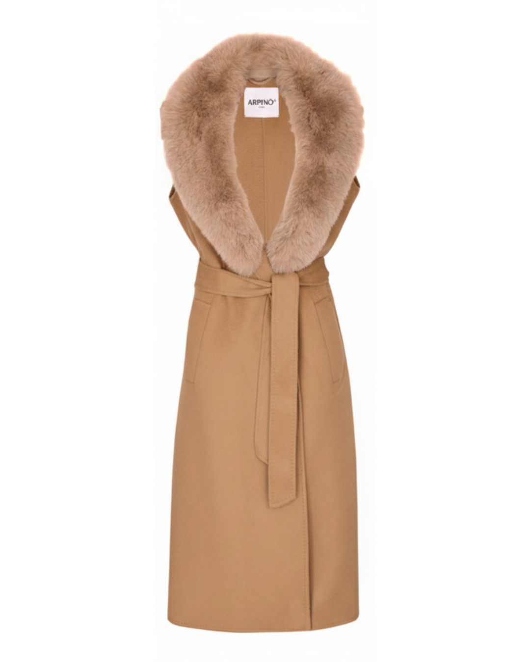 Camel Wool-Cashmere Vest with Fox Fur Trim