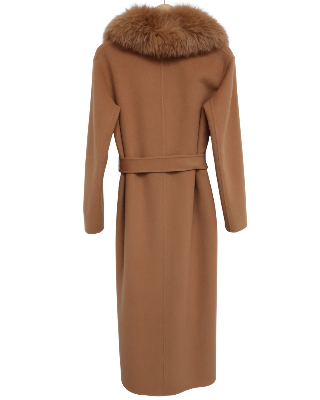 Camel Wool-Cashmere Maxi Coat with Fox Collar