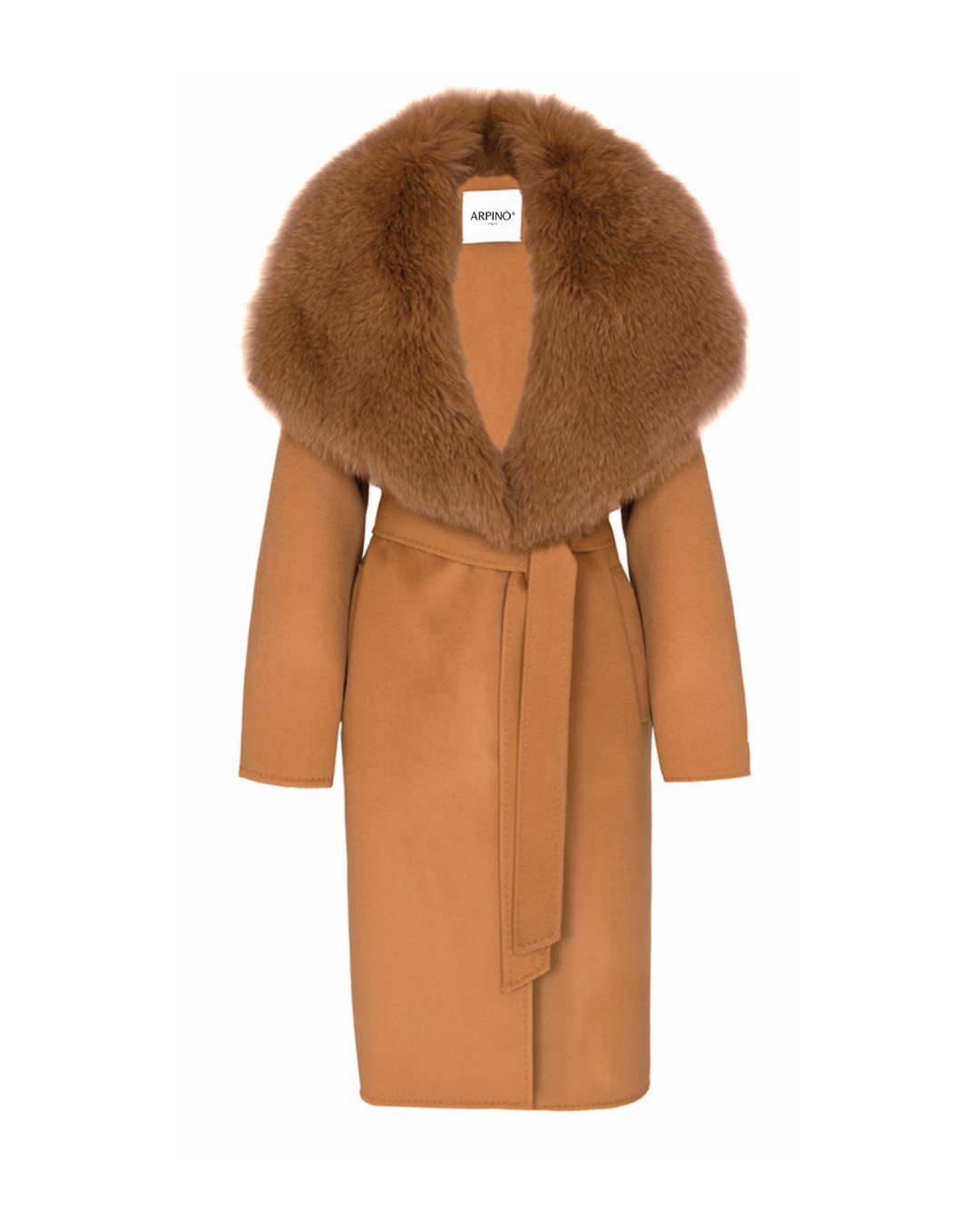 Camel Wool-Cashmere Maxi Coat with Fox Collar