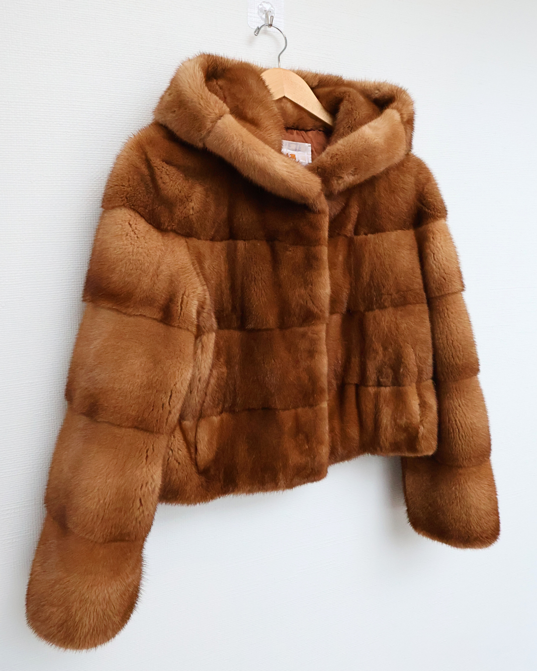 Camel Brown Mink Fur Jacket with Hood | Cropped Length