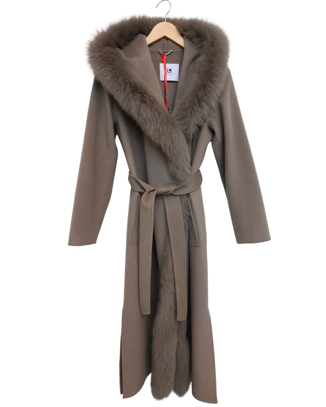 Taupe Wool-Cashmere Coat with Fur Trim