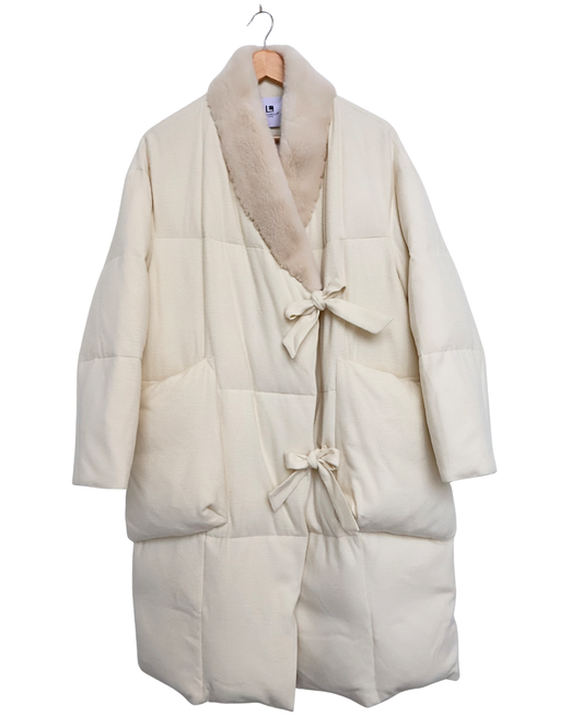 White Quilted Puffer with Mink Fur