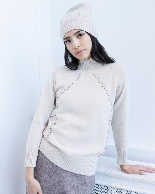 Beaded Mock Neck Cashmere Sweater