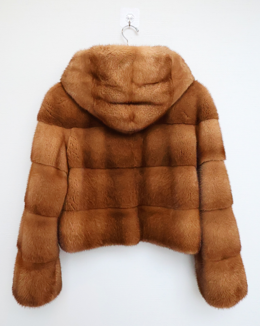 Camel Brown Mink Fur Jacket with Hood | Cropped Length