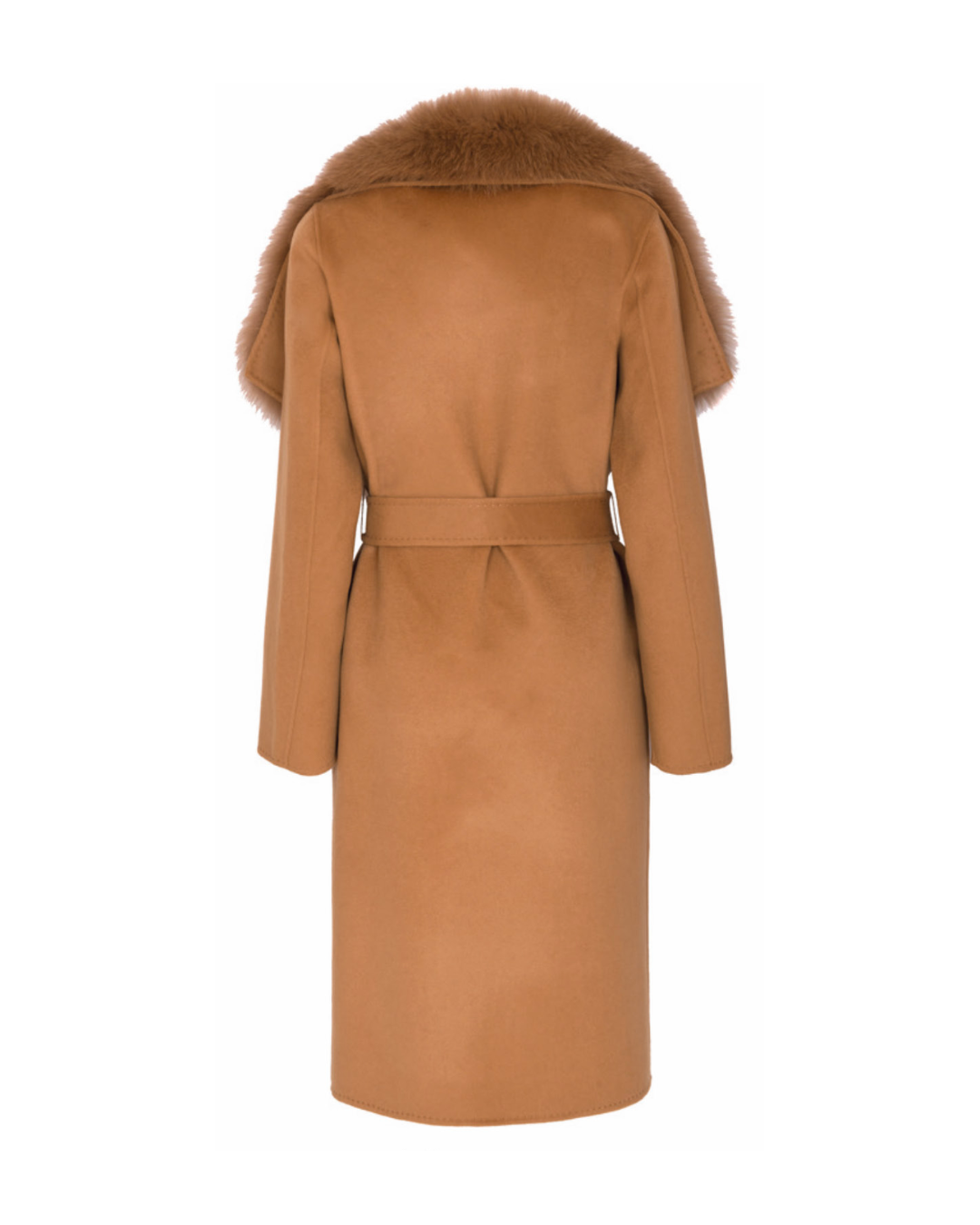 Camel Wool-Cashmere Maxi Coat with Fox Collar