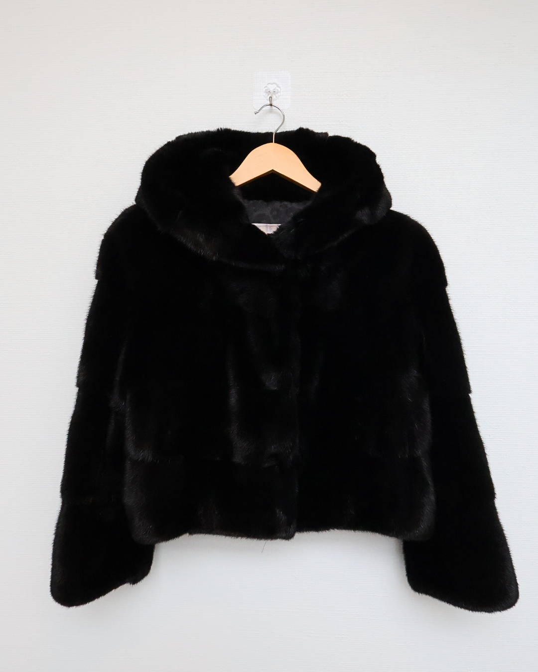 Black Mink Fur Jacket with Hood | Cropped Length