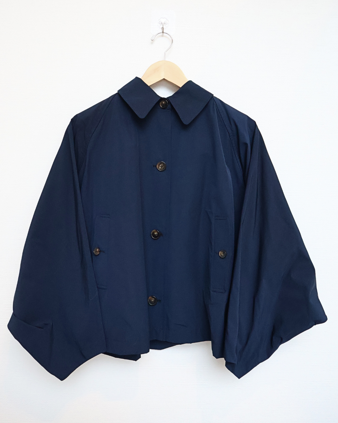 Cropped Batwing Trench Coat — Navy