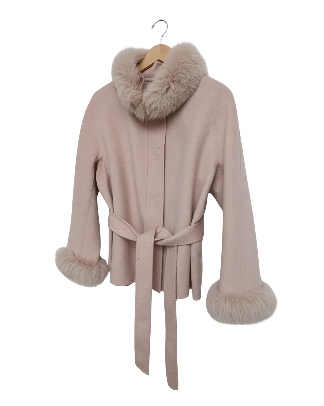 Light Pink Wool Zibeline Coat with Fox Fur