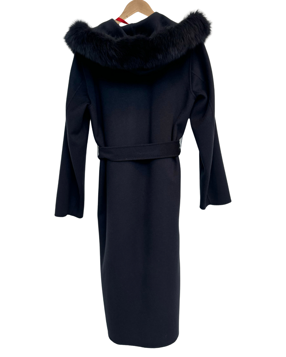 Navy Wool-Cashmere Coat with Fox Fur Trim
