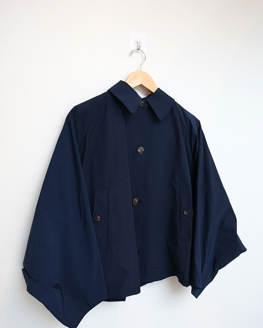 Cropped Batwing Trench Coat — Navy