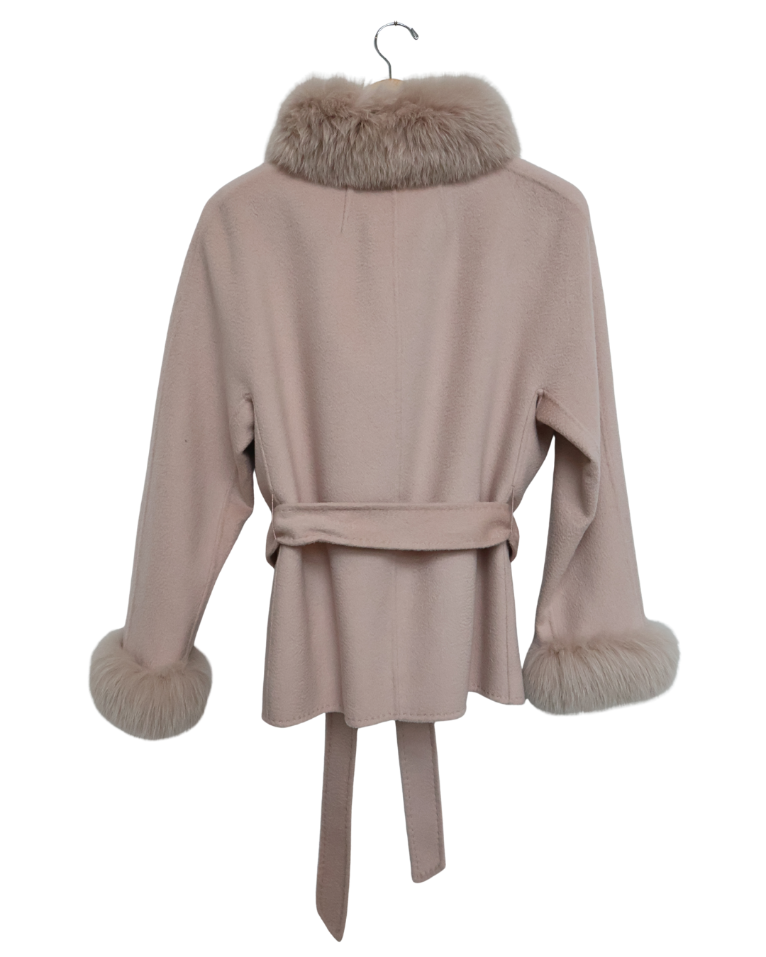 Light Pink Wool Zibeline Coat with Fox Fur