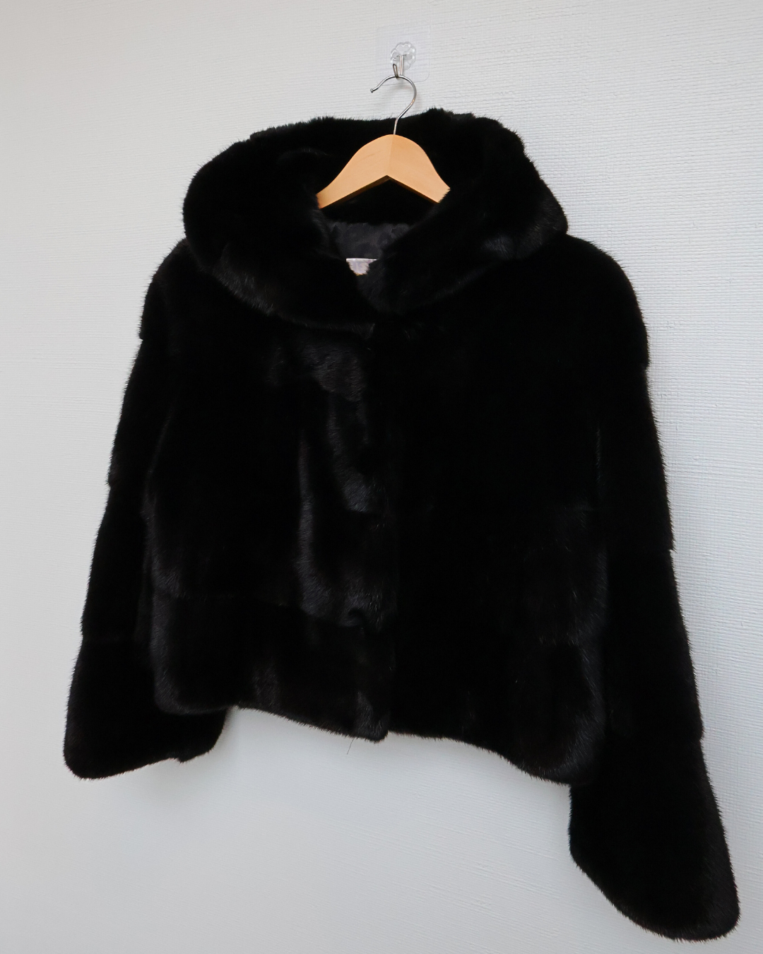 Black Mink Fur Jacket with Hood | Cropped Length