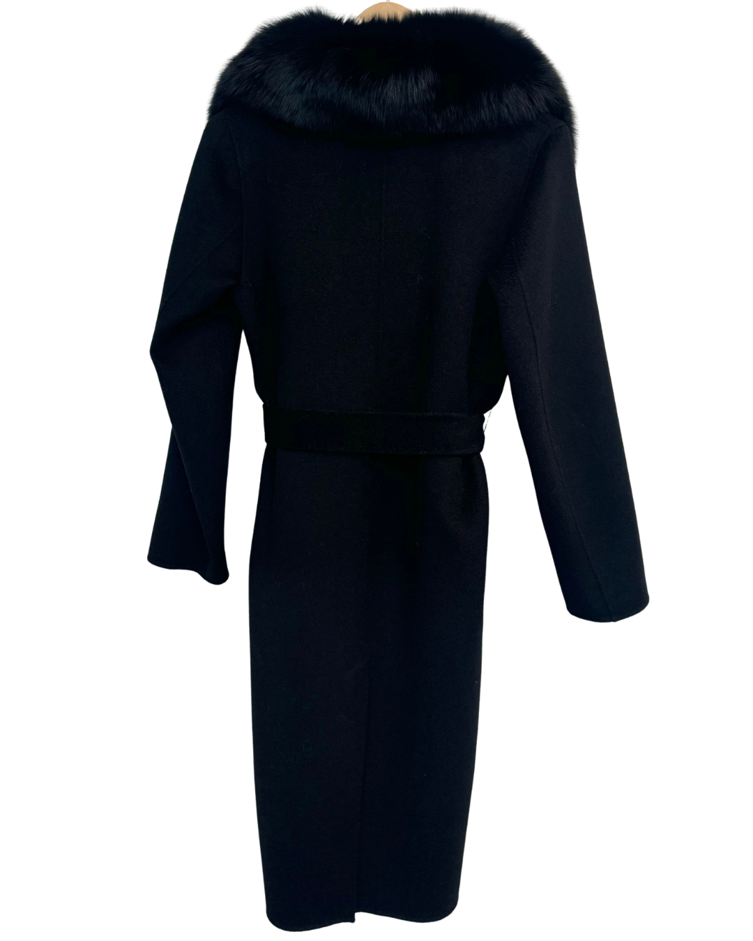 Black Wool Zibeline Coat with Fox Fur Collar