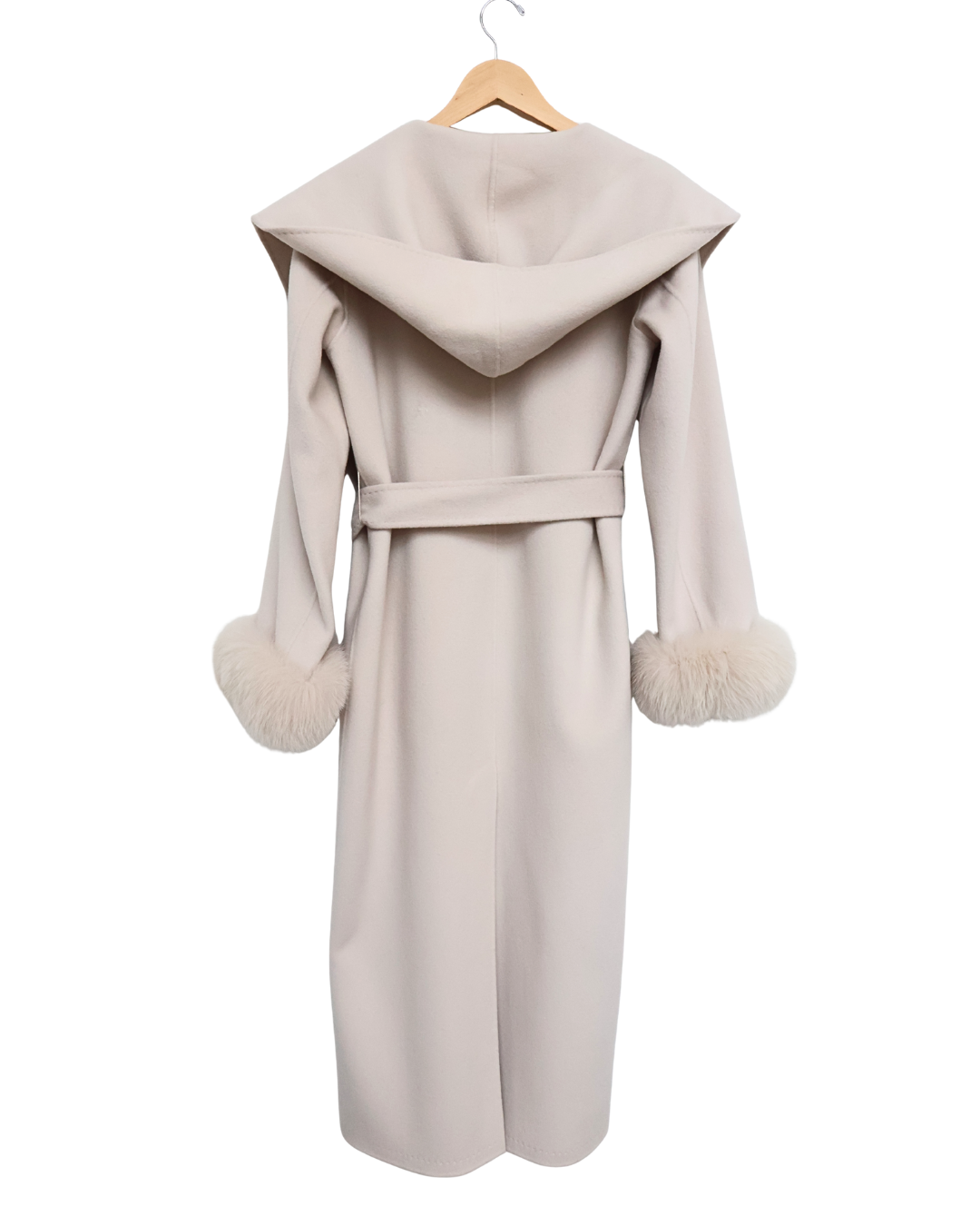 Beige Wool-Cashmere Coat with Fur Sleeves