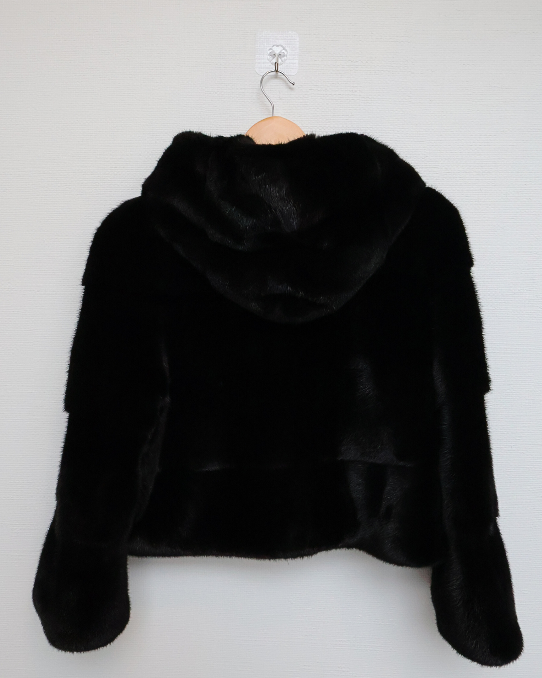 Black Mink Fur Jacket with Hood | Cropped Length
