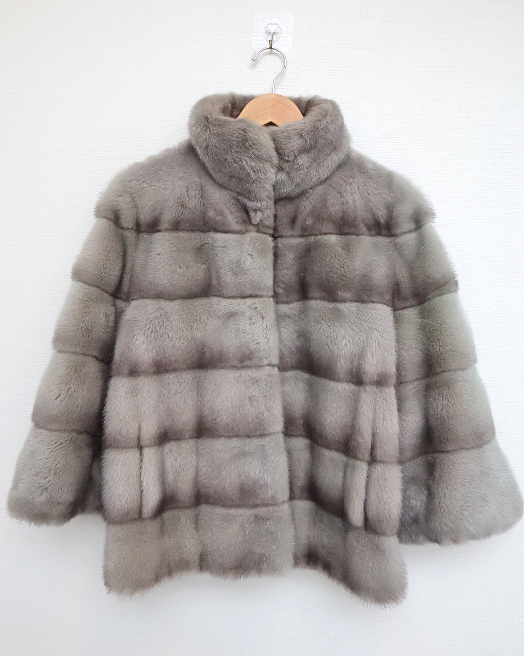 Grey Mink Fur Jacket with High Collar
