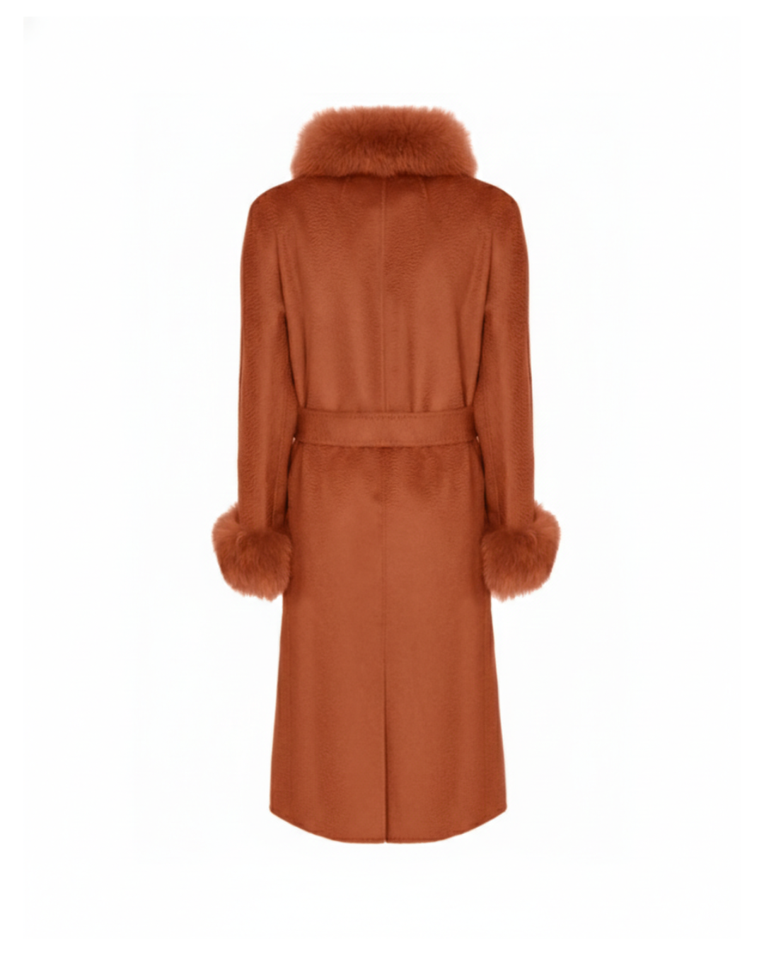 Burnt Orange Wool-Cashmere Coat with Fox Fur