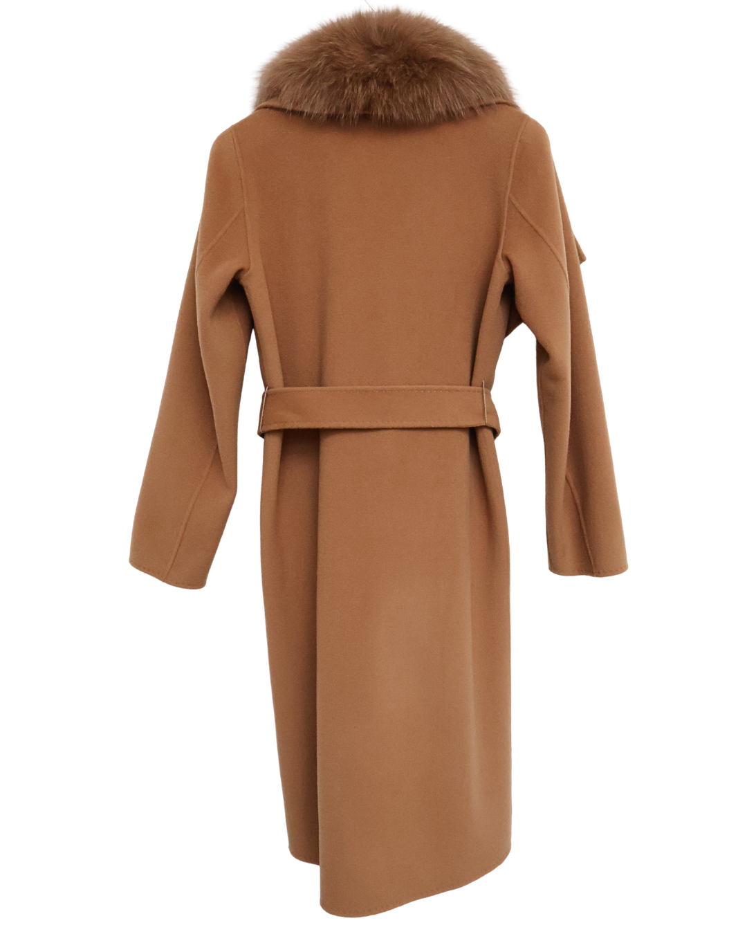 Camel Wool-Cashmere Coat with Fox Collar