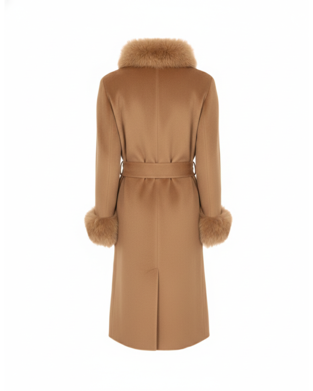 Camel Wool-Cashmere Coat with Fox Fur