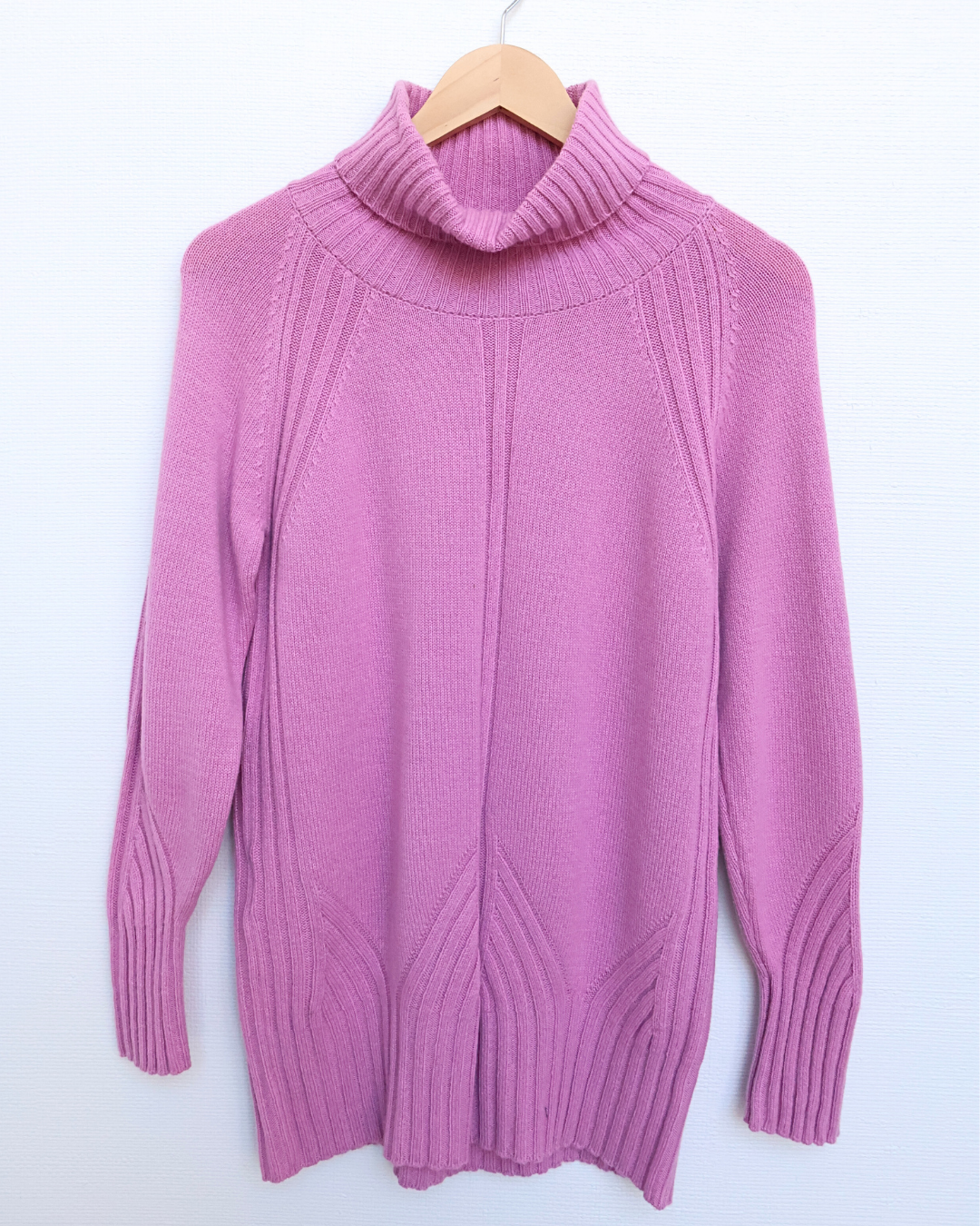Folded Turtleneck Ribbed Knit Sweater