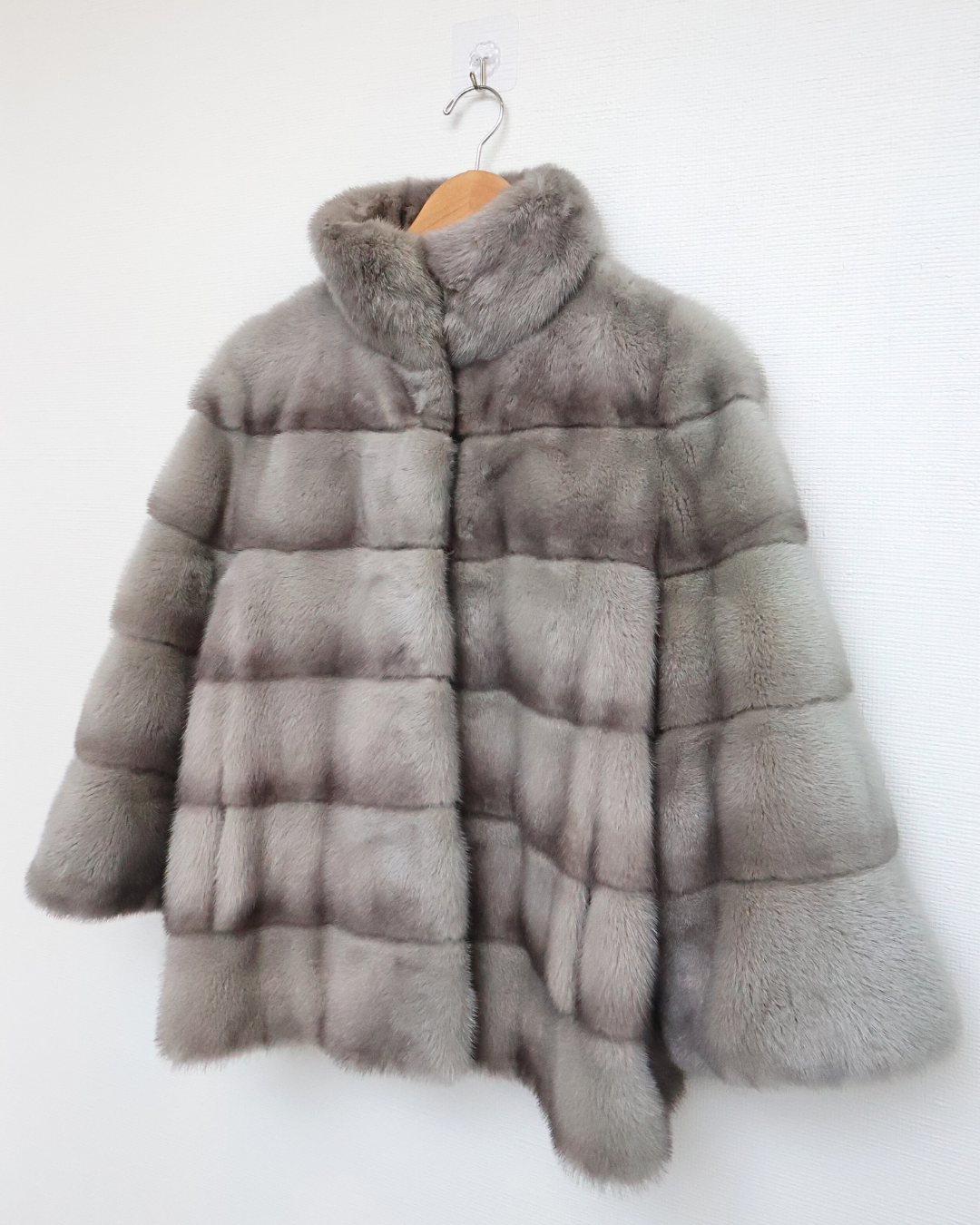 Grey Mink Fur Jacket with High Collar