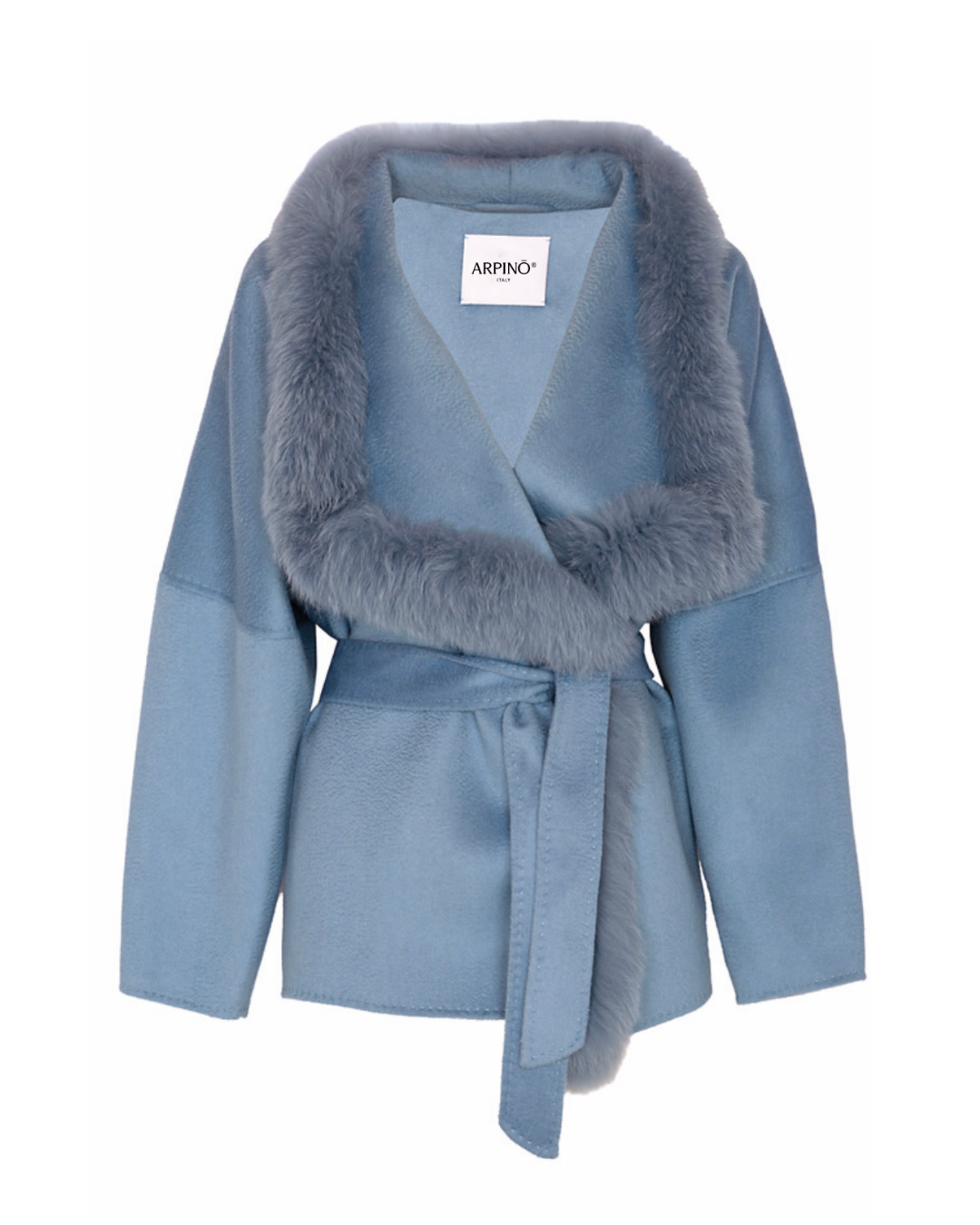 Blue Wool Coat with Fox Fur Trim