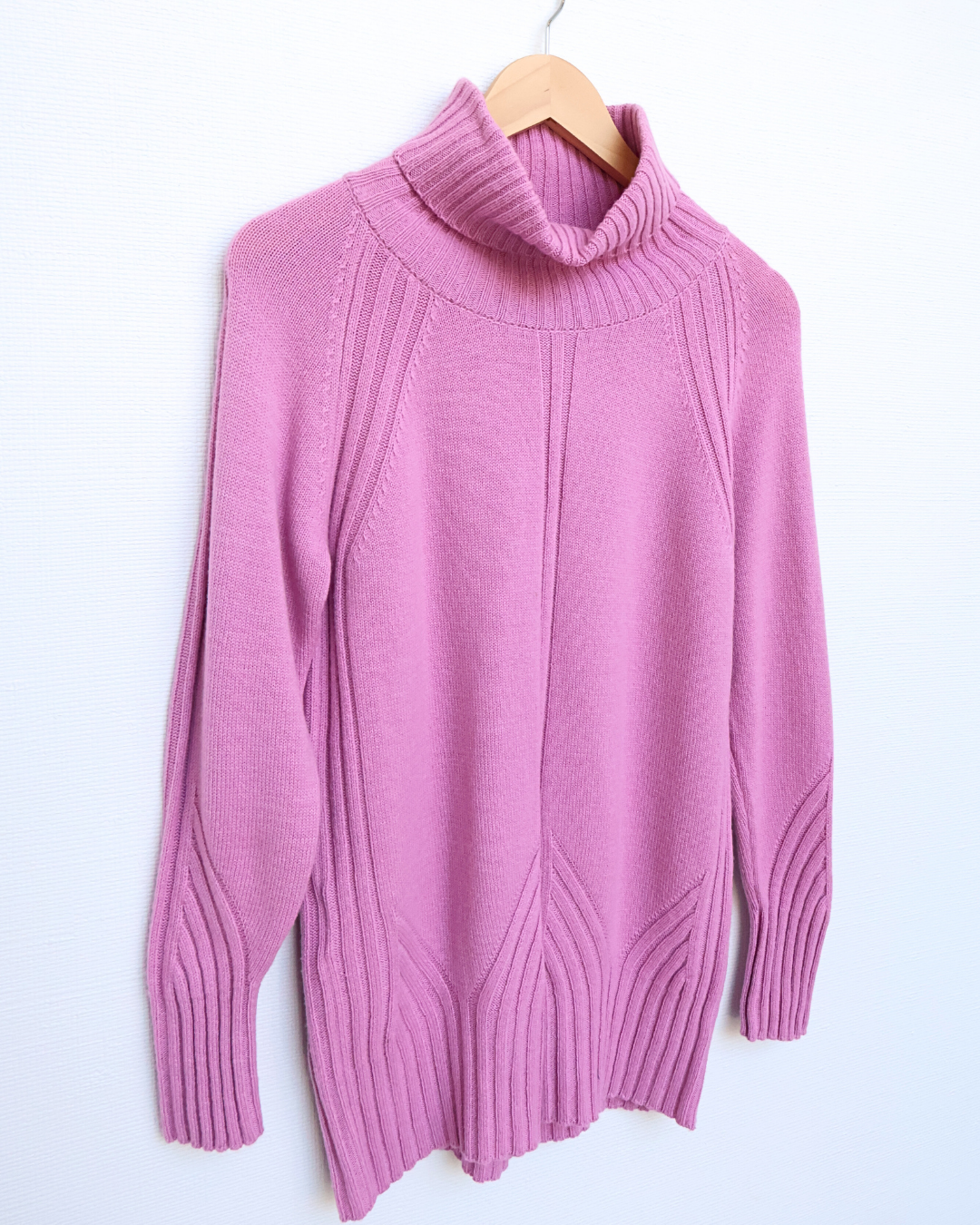 Folded Turtleneck Ribbed Knit Sweater