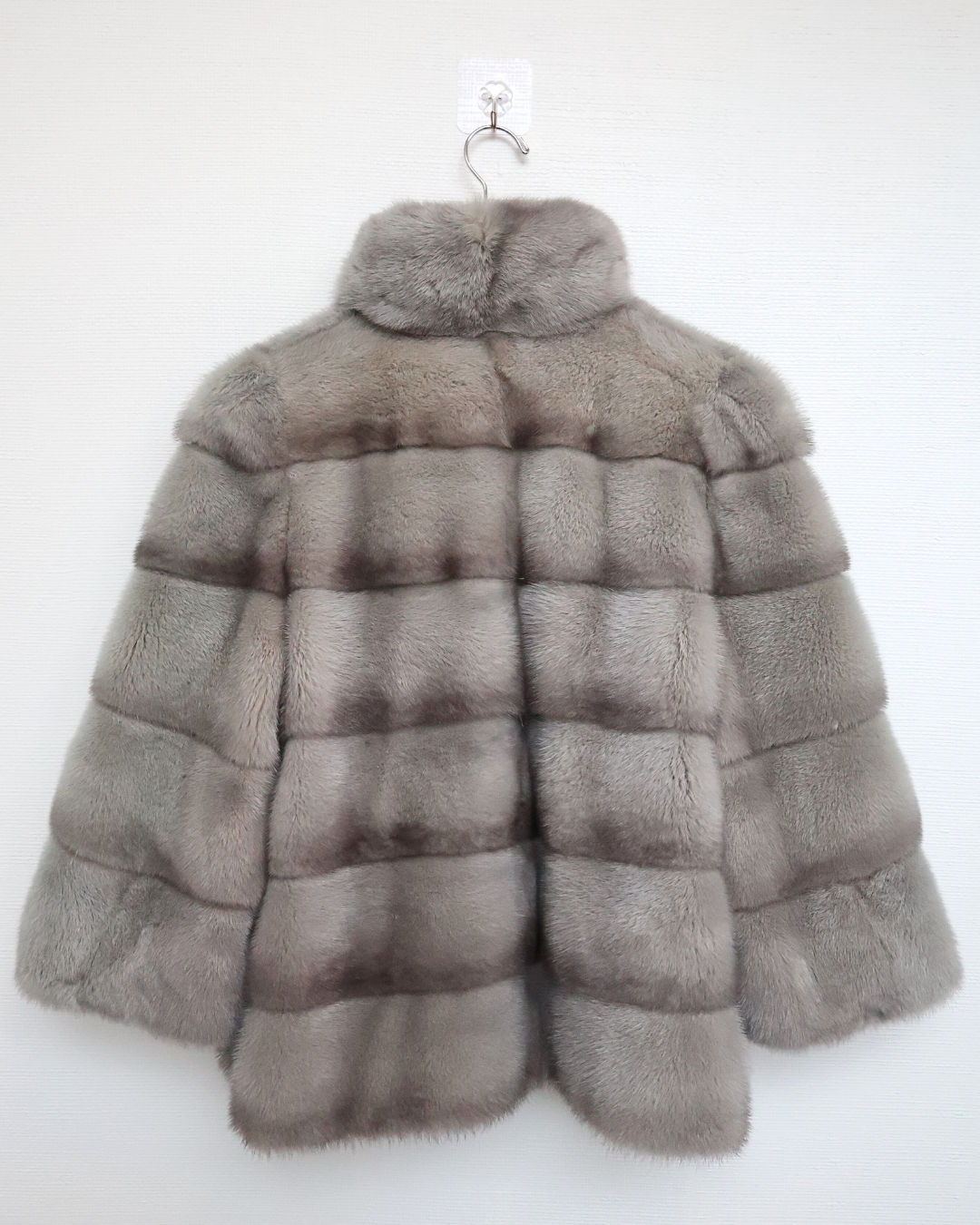Grey Mink Fur Jacket with High Collar