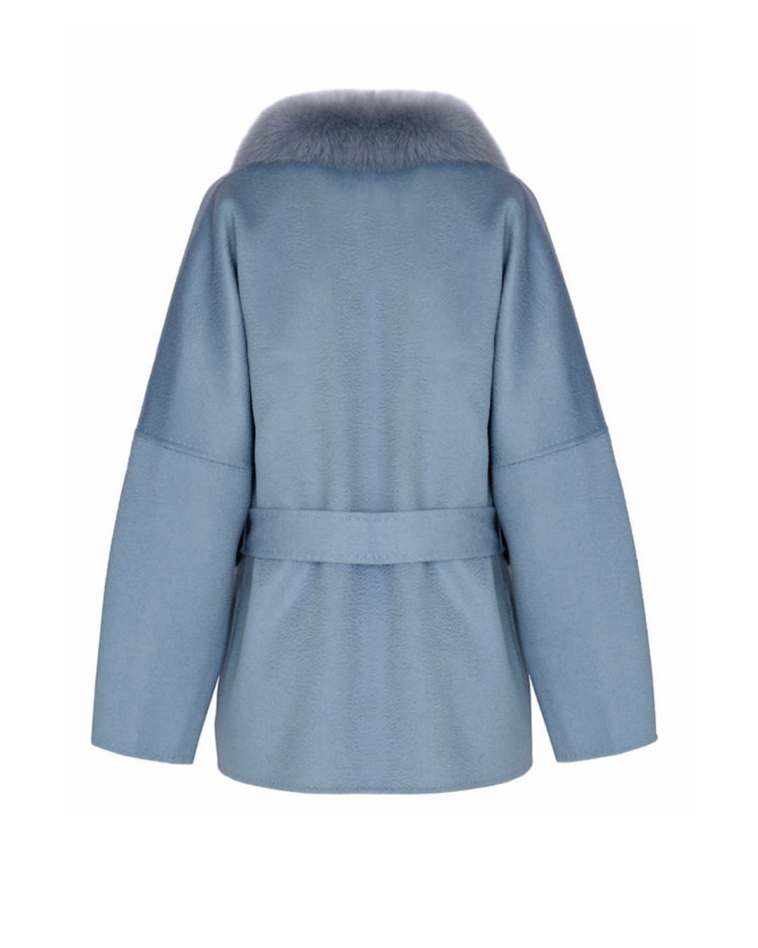 Blue Wool Coat with Fox Fur Trim