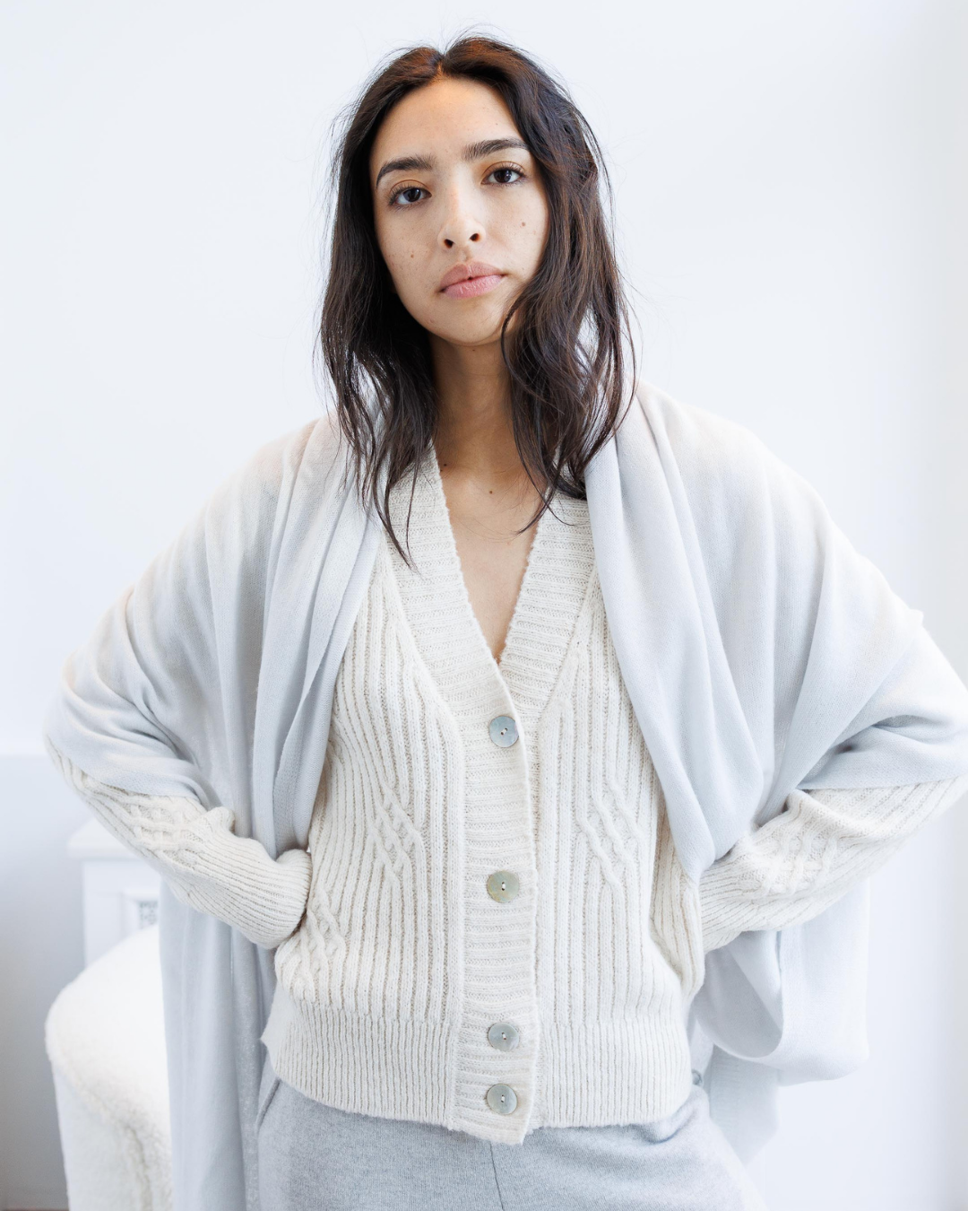 Ribbed Cable-Detail Cardigan