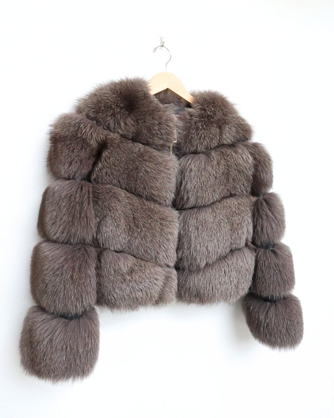 Grey Rex Rabbit Fur Jacket with Zipper