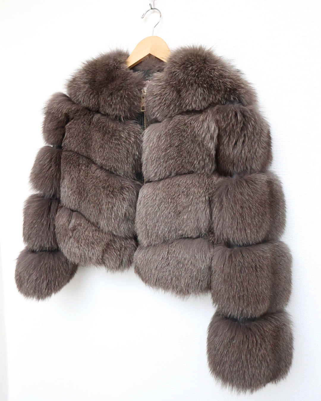 Grey Rex Rabbit Fur Jacket with Zipper