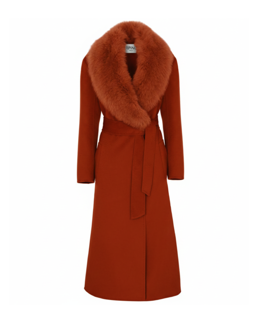 Burnt Orange Wool-Cashmere Coat with Fox Collar