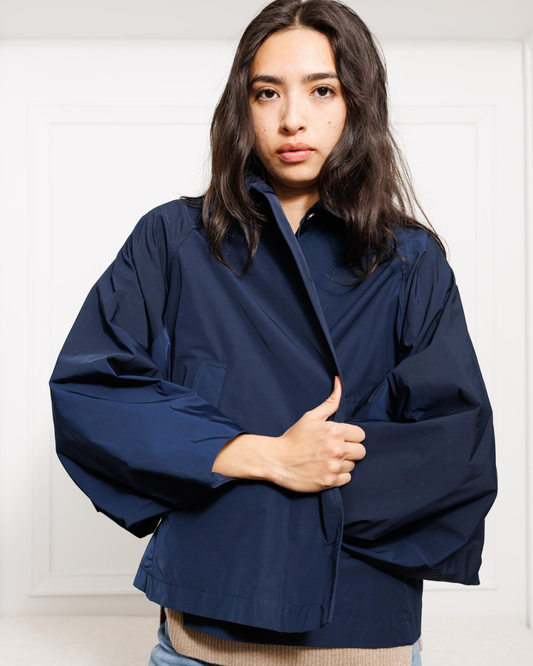 Cropped Batwing Trench Coat — Navy