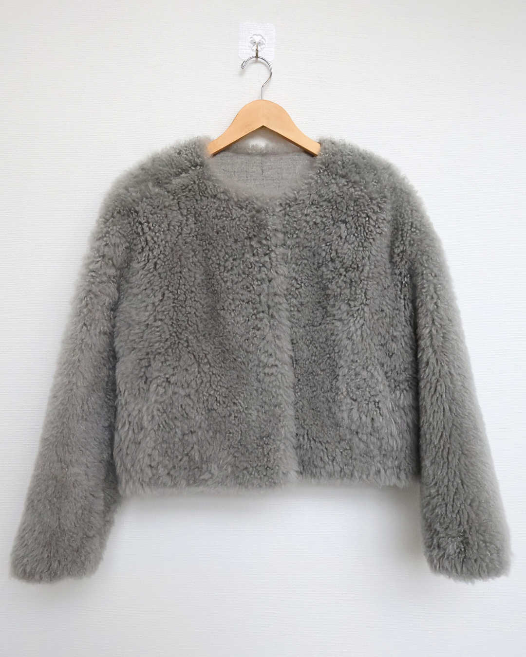 Grey Cashmere Goat Fur Jacket Cropped